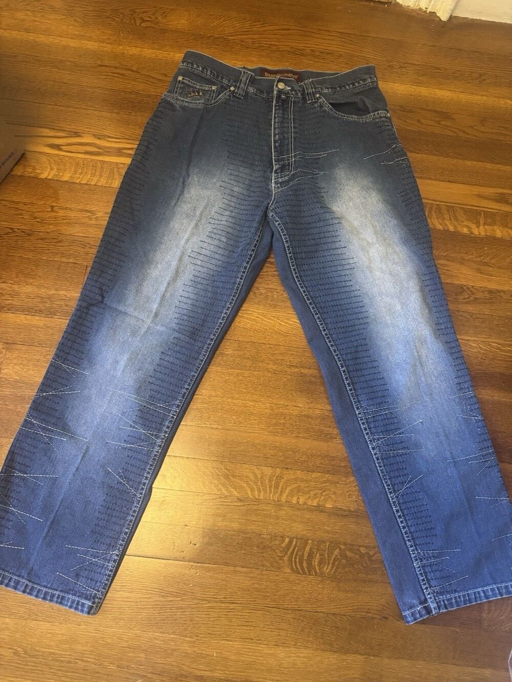 Vintage Y2K Burgundy Embroidered  Baggy Skater Jeans - W34